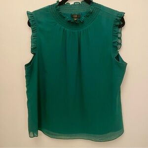 J Crew Green Sleeveless Smock Neck Blouse Size Large